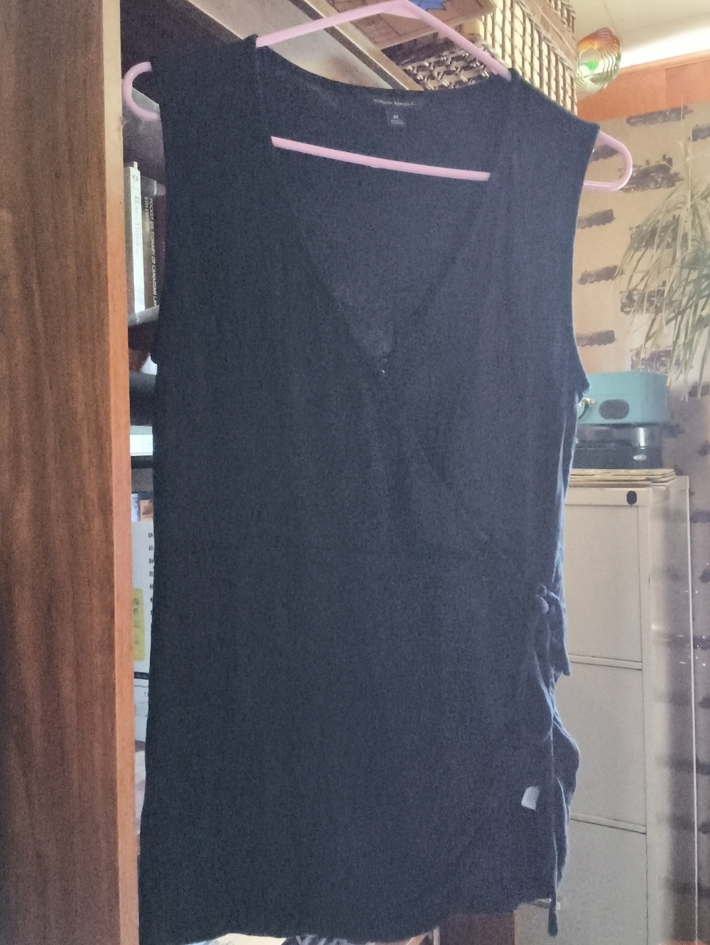 Banana Republic Sleeveless Black V-Neck Tunic with Side Tie Detail